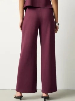 Burgundy Red Wide Leg Compact Trousers