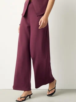 Burgundy Red Wide Leg Compact Trousers