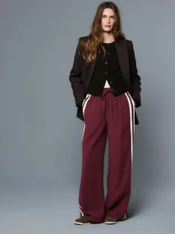 Burgundy Red Wide Leg Side Stripe Trousers