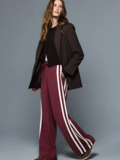 Burgundy Red Wide Leg Side Stripe Trousers