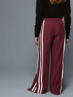 Burgundy Red Wide Leg Side Stripe Trousers