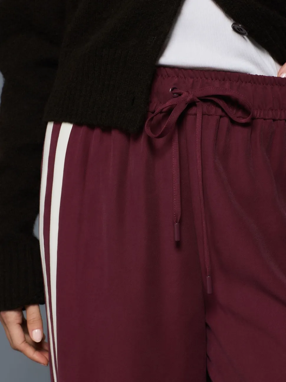 Burgundy Red Wide Leg Side Stripe Trousers