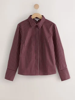 Burgundy Stripe Fitted Stretch Essential Long Sleeve Shirt
