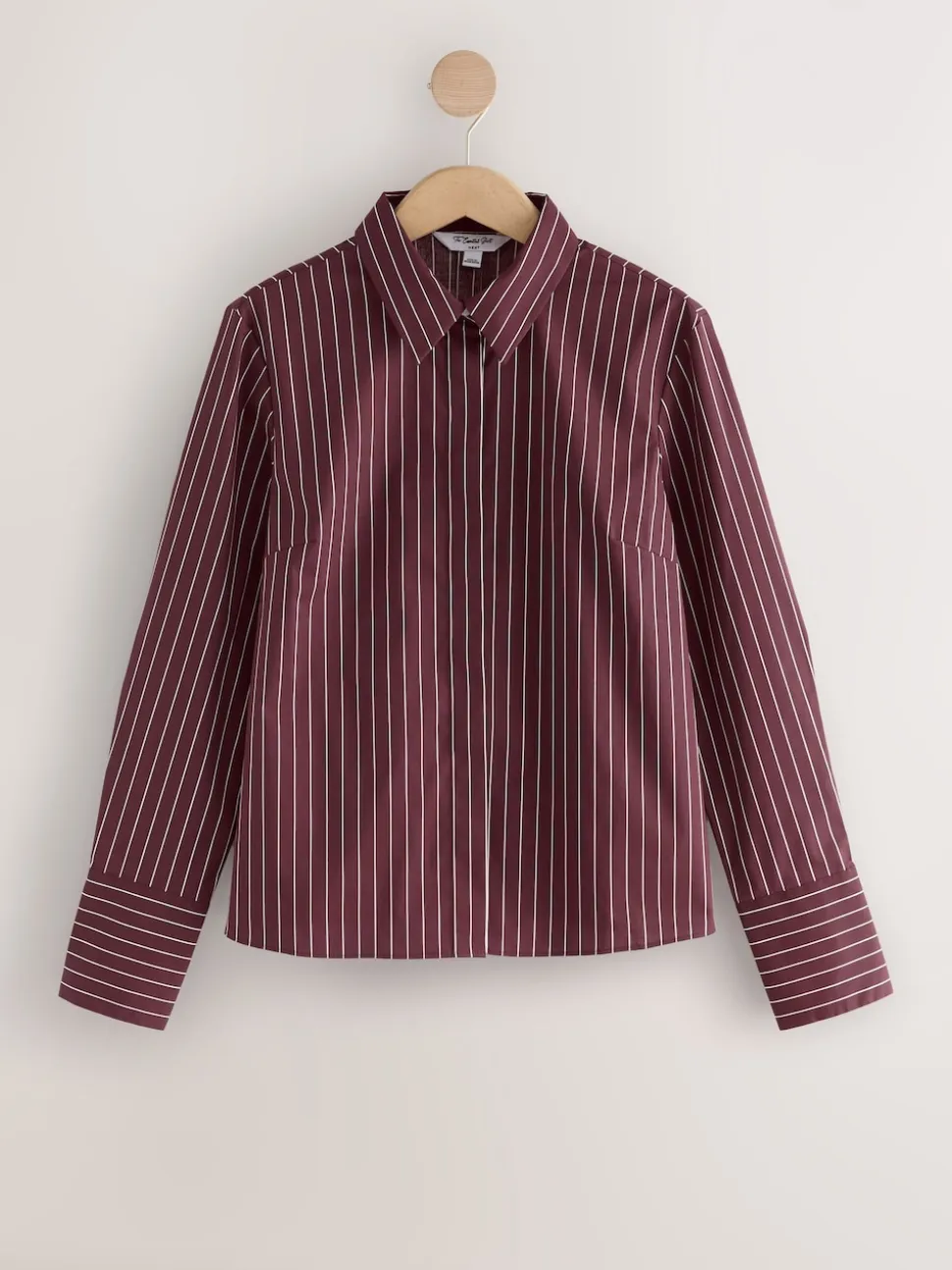 Burgundy Stripe Fitted Stretch Essential Long Sleeve Shirt