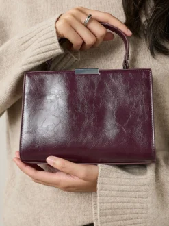 Burgundy Top Handle Croc Effect Bag