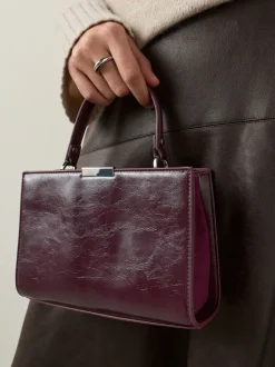 Burgundy Top Handle Croc Effect Bag