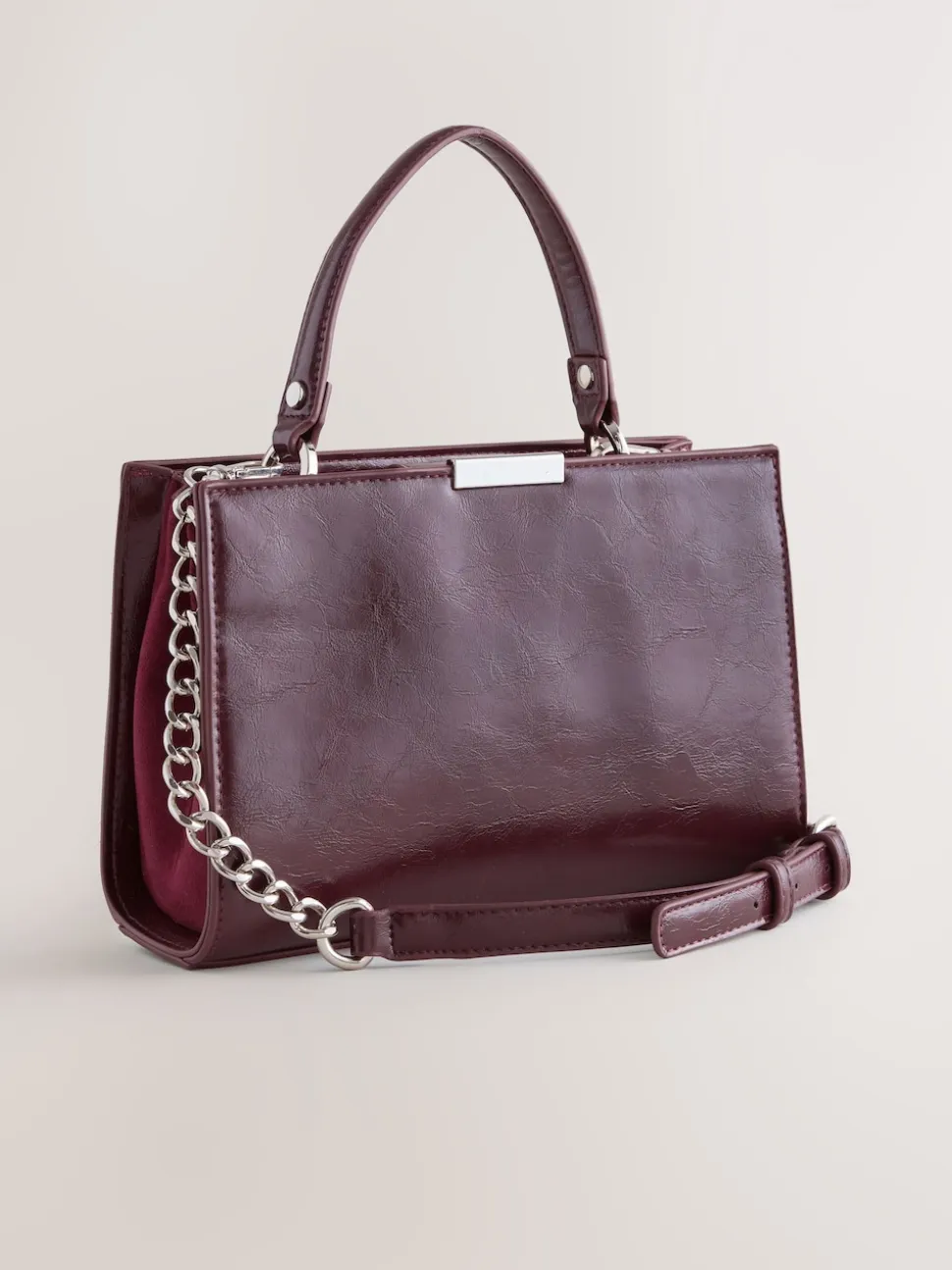 Burgundy Top Handle Croc Effect Bag