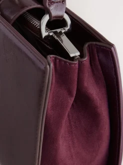 Burgundy Top Handle Croc Effect Bag