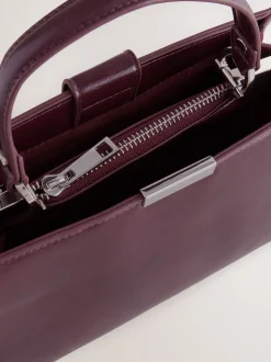 Burgundy Top Handle Croc Effect Bag