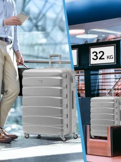 CABIN PRO Silver Set of 2 Large Check-In Hold Luggage Hardcase Travel Suitcases