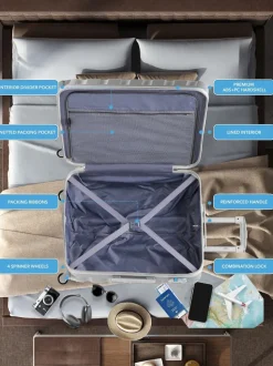 CABIN PRO Silver Set of 2 Medium & Large Check-In Hold Luggage Hardcase Travel Suitcases