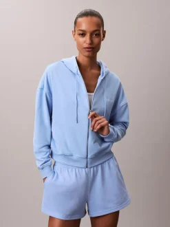Calvin Klein Blue Cotton Terry Blend Zip Lounge Hoodie