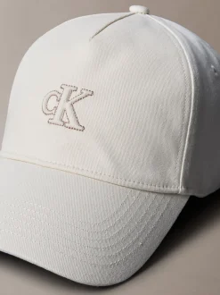 Calvin Klein White Monogram Shine Embroidery Moire Cap