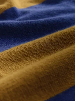 Camel Brown/Blue Stripe 100% Wool N.Premium Polo Jumper