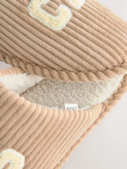 Camel Chicago Cord Slogan Mule Slippers
