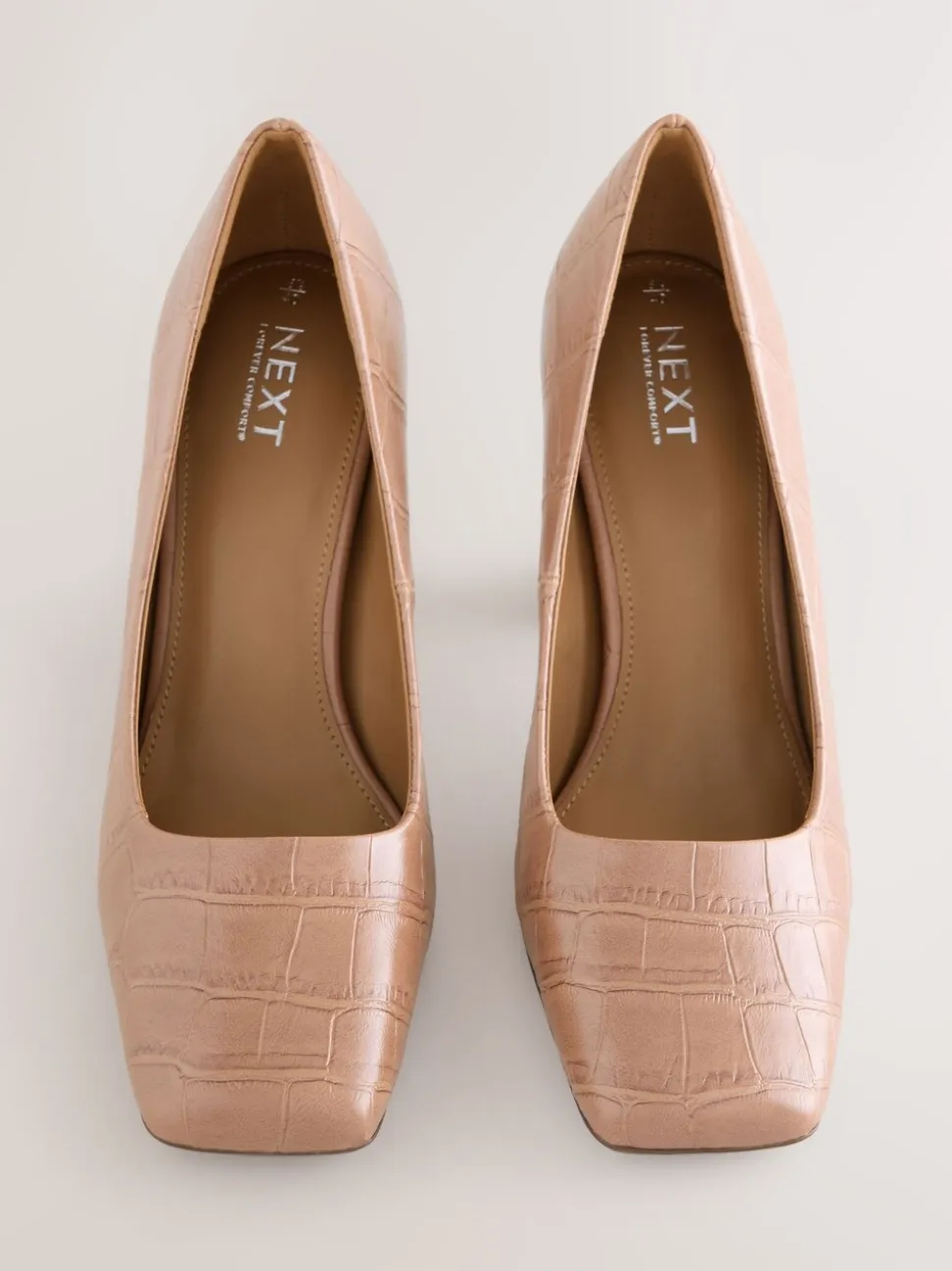 Camel Croc Effect Forever Comfort® Square Toe Court Block Heels