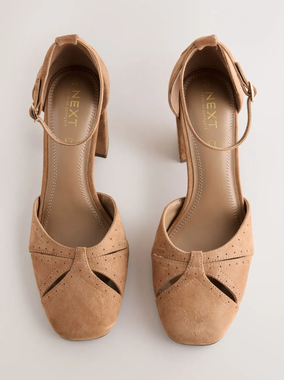 Camel Forever Comfort® Leather Block Heels With Ankle Strap