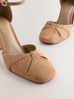 Camel Forever Comfort® Leather Block Heels With Ankle Strap