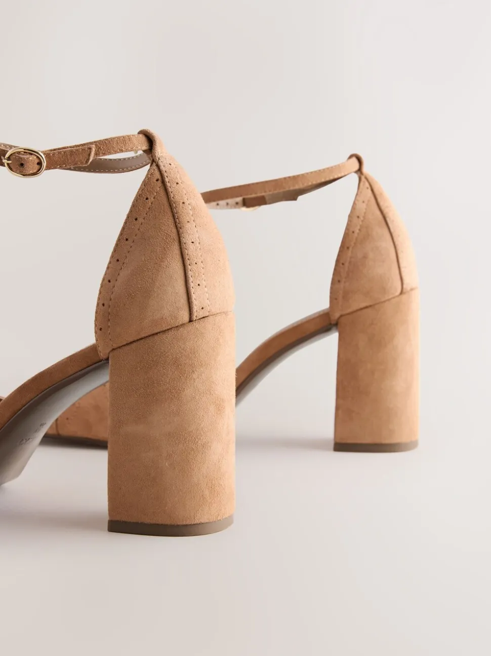 Camel Forever Comfort® Leather Block Heels With Ankle Strap
