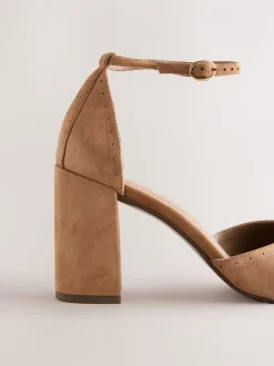 Camel Forever Comfort® Leather Block Heels With Ankle Strap