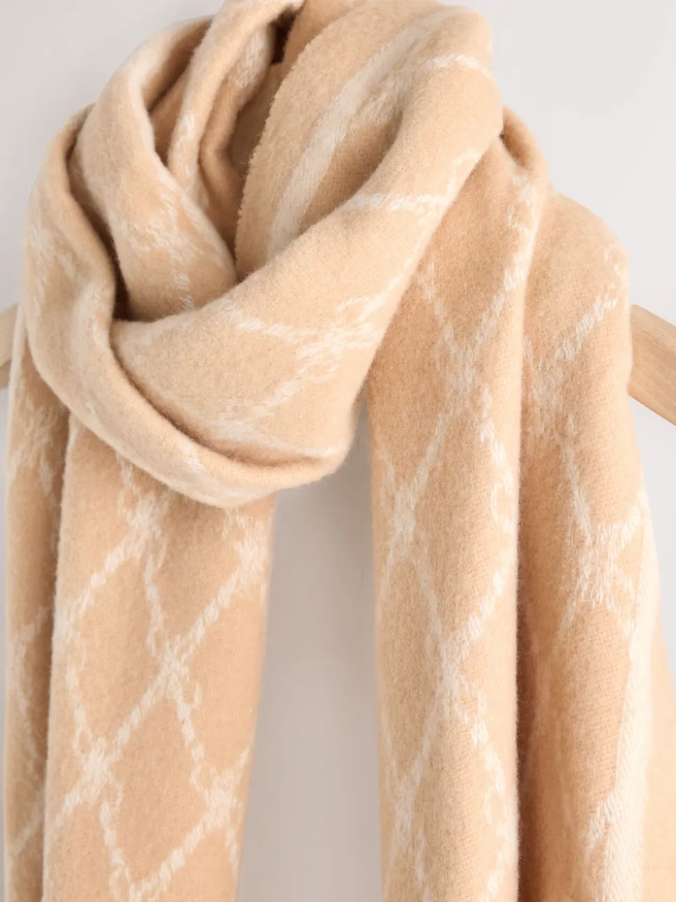 Camel Premium Made in Italy Jacquard Monogram 100% Wool Midweight Scarf