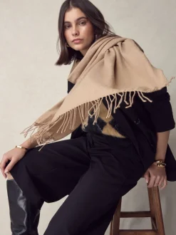 Camel Premium Made in Italy Twill Midweight Shawl Scarf