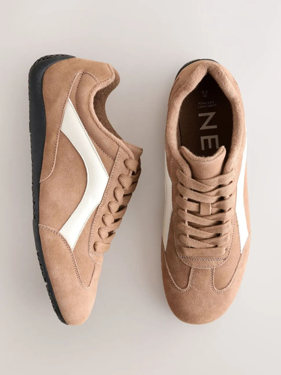 Camel Suede Forever Comfort® Leather Slimsole Lace-Up Trainers