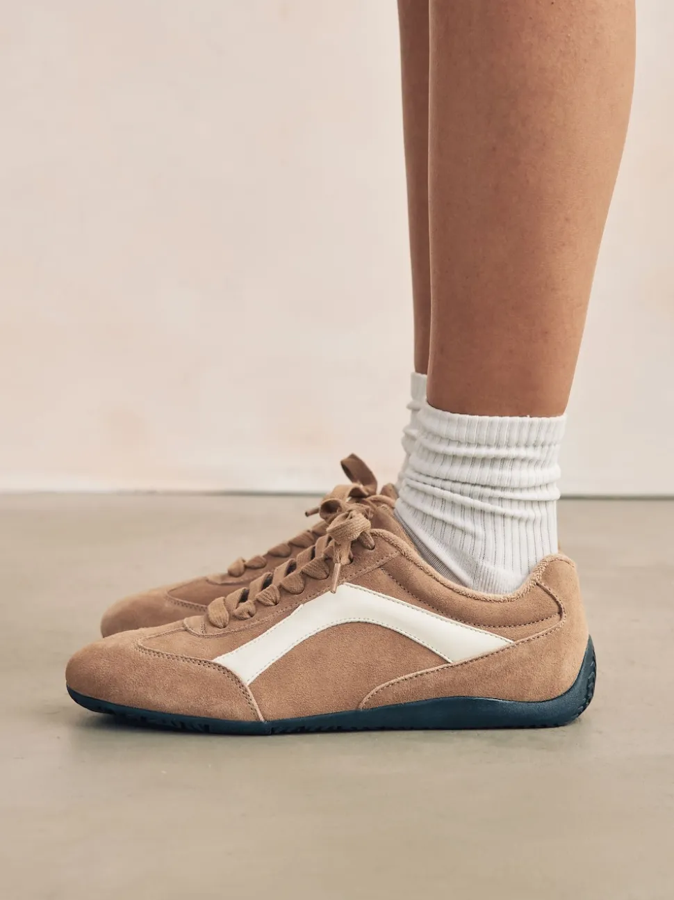 Camel Suede Forever Comfort® Leather Slimsole Lace-Up Trainers