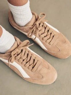 Camel Suede Forever Comfort® Leather Slimsole Lace-Up Trainers