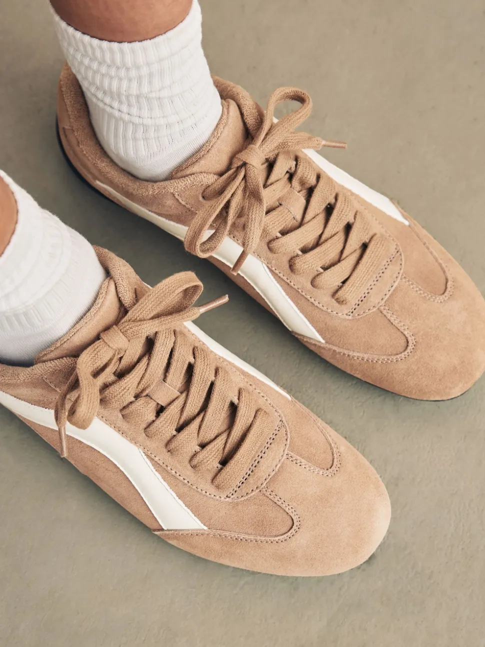 Camel Suede Forever Comfort® Leather Slimsole Lace-Up Trainers