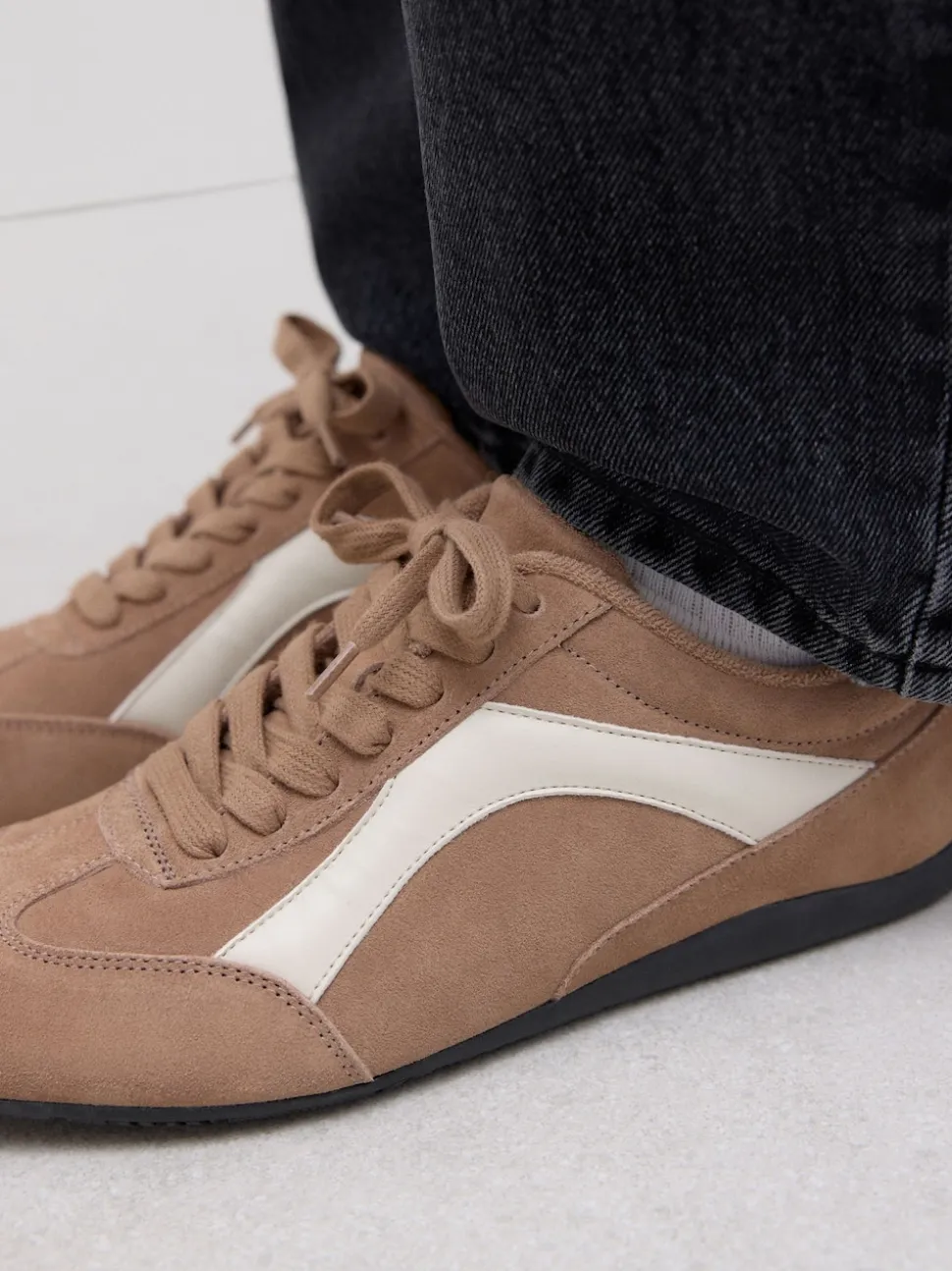 Camel Suede Forever Comfort® Leather Slimsole Lace-Up Trainers