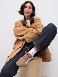 Camel Suede Forever Comfort® Leather Slimsole Lace-Up Trainers