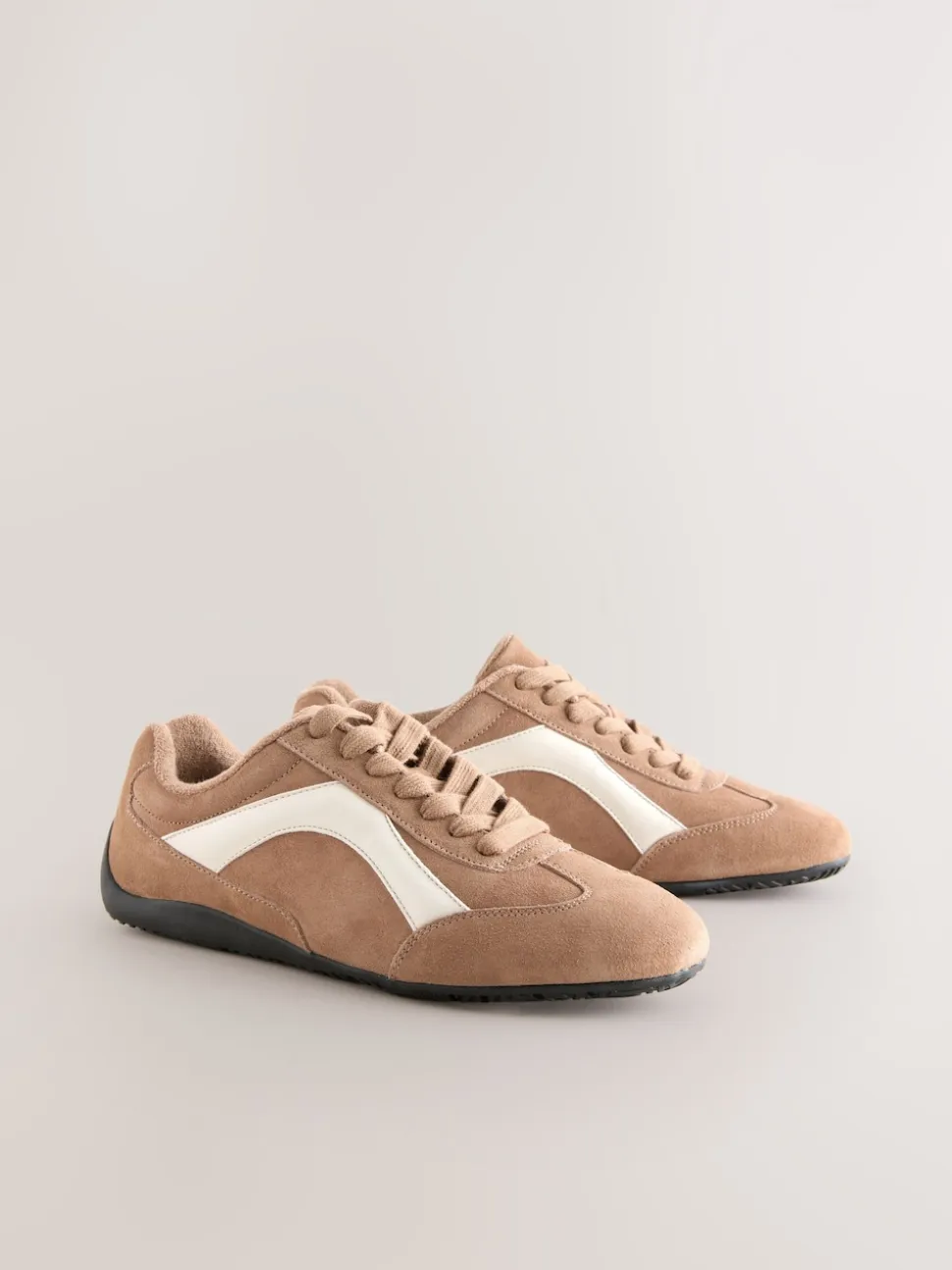 Camel Suede Forever Comfort® Leather Slimsole Lace-Up Trainers