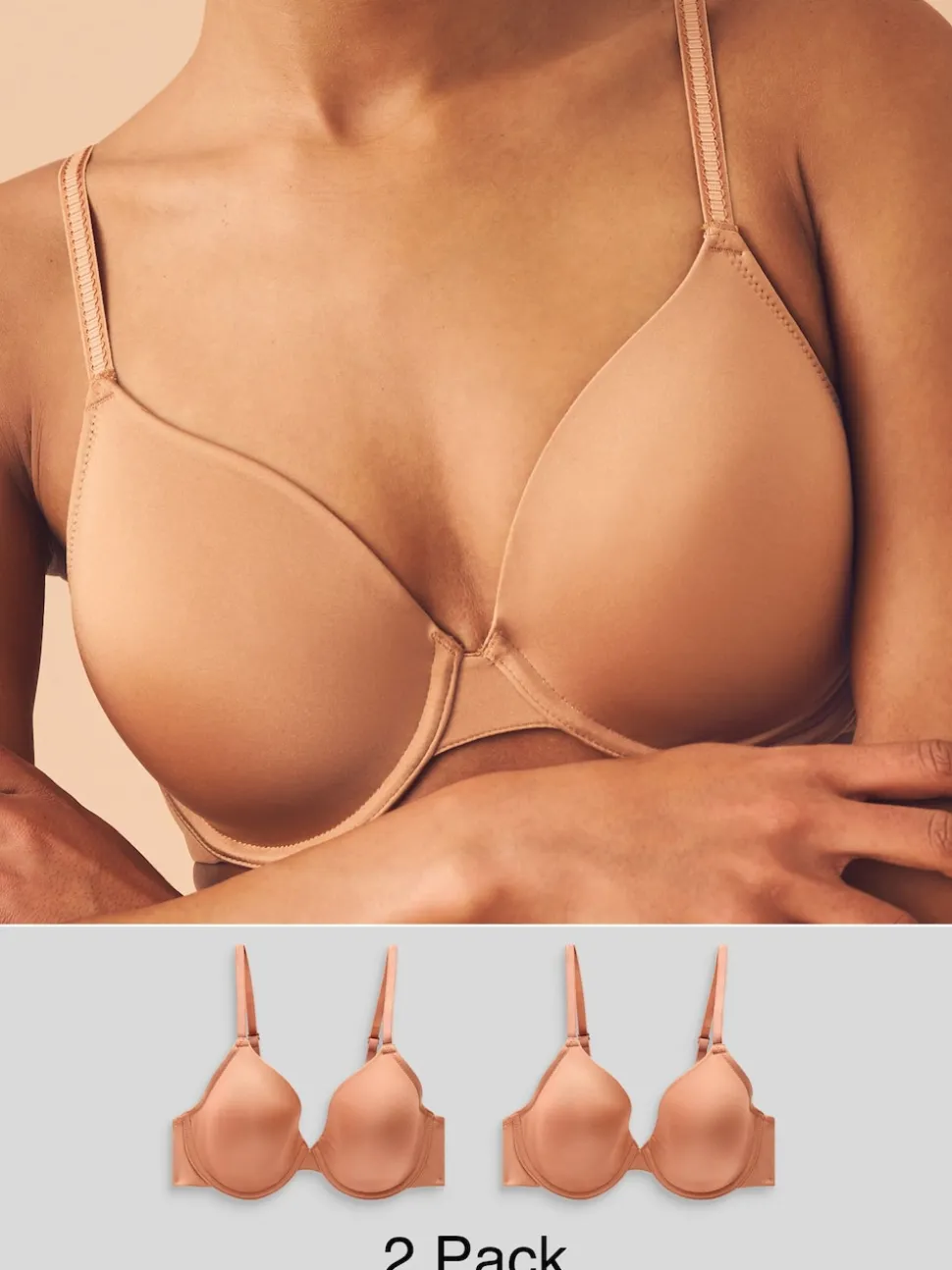 Caramel Nude Full Cup A-E Smoothing Ultimate Comfort Bras 2 Pack