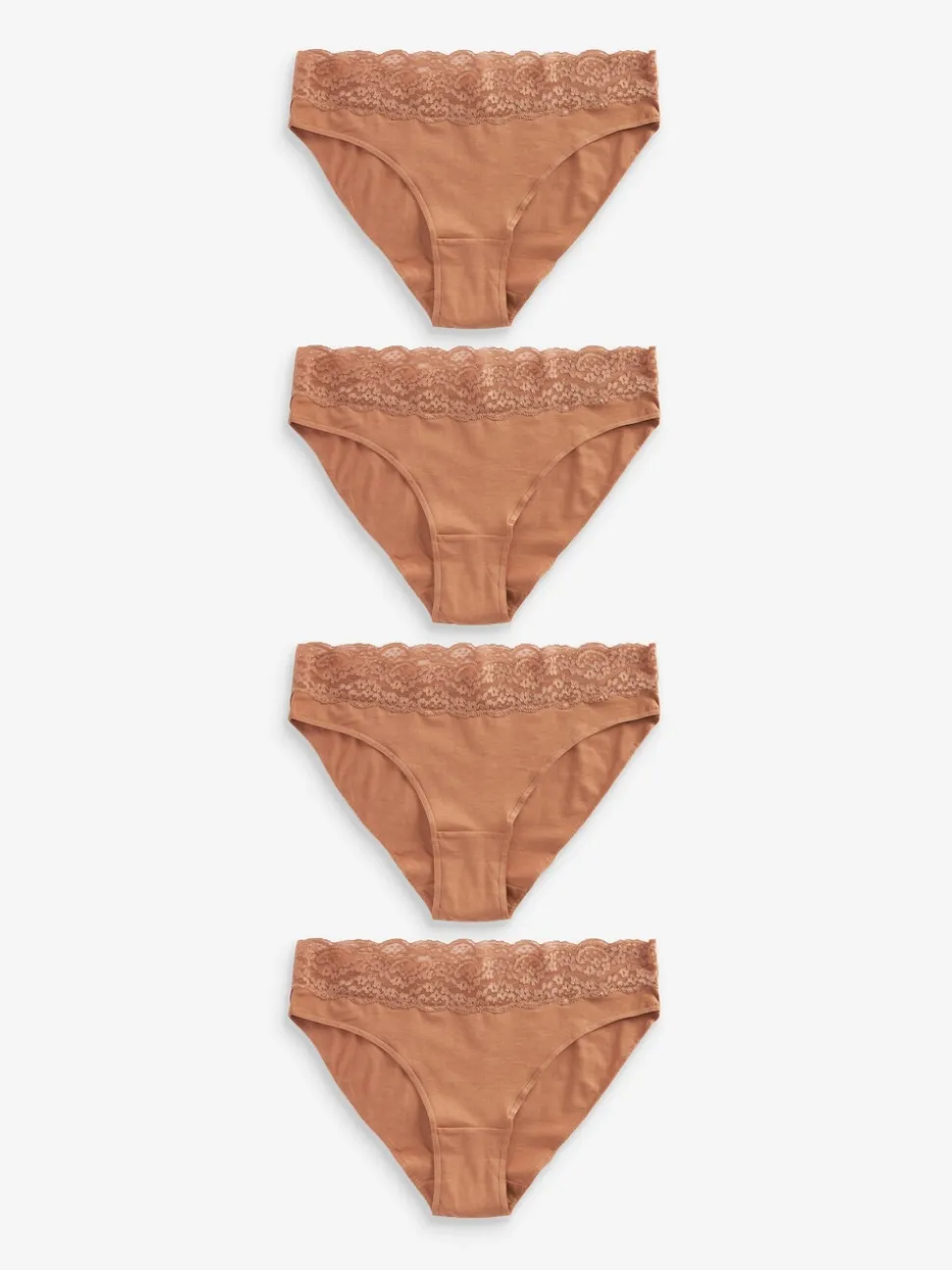 Caramel Nude High Leg Cotton Lace Knickers 4 Pack