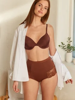 Caramel Nude Print Tummy Control Shaping Lace Back Brazilian Knickers 2 Pack