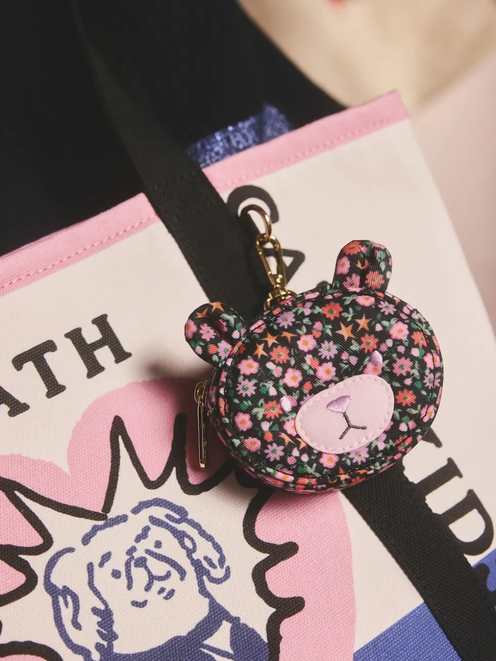 Cath Kidston Black Folding Star Ditsy Bear Clip On Purse