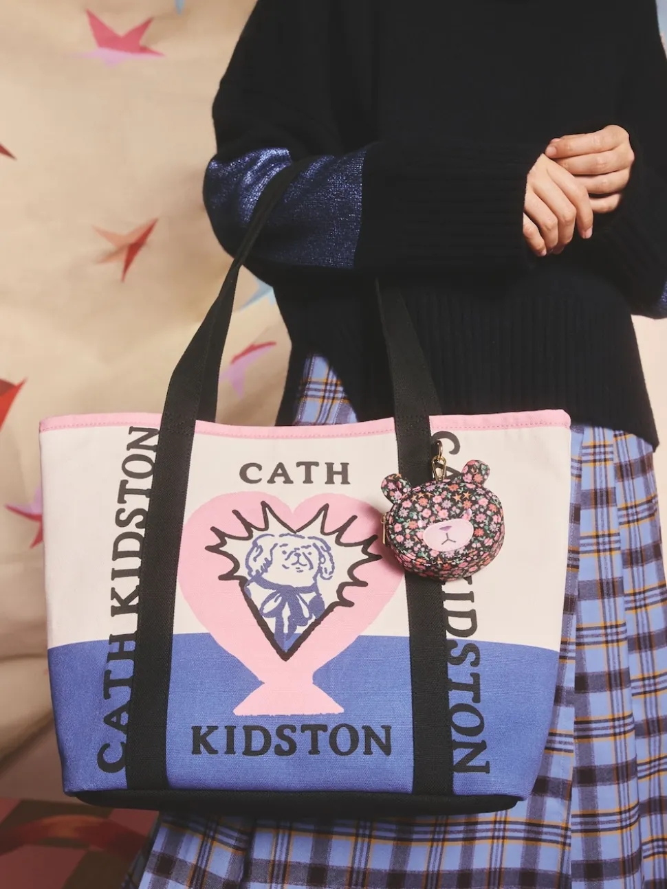 Cath Kidston Black Folding Star Ditsy Bear Clip On Purse