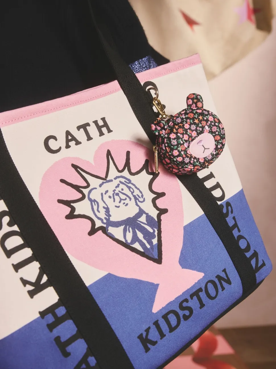 Cath Kidston Black Folding Star Ditsy Bear Clip On Purse