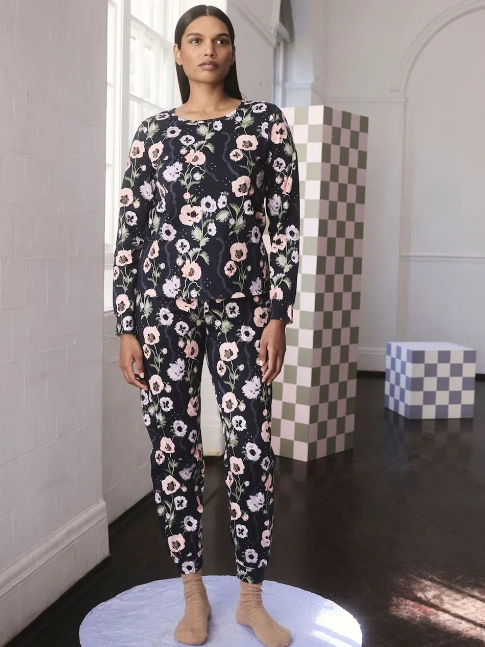 Cath Kidston Navy Peony Print Cotton Twosie Pyjamas