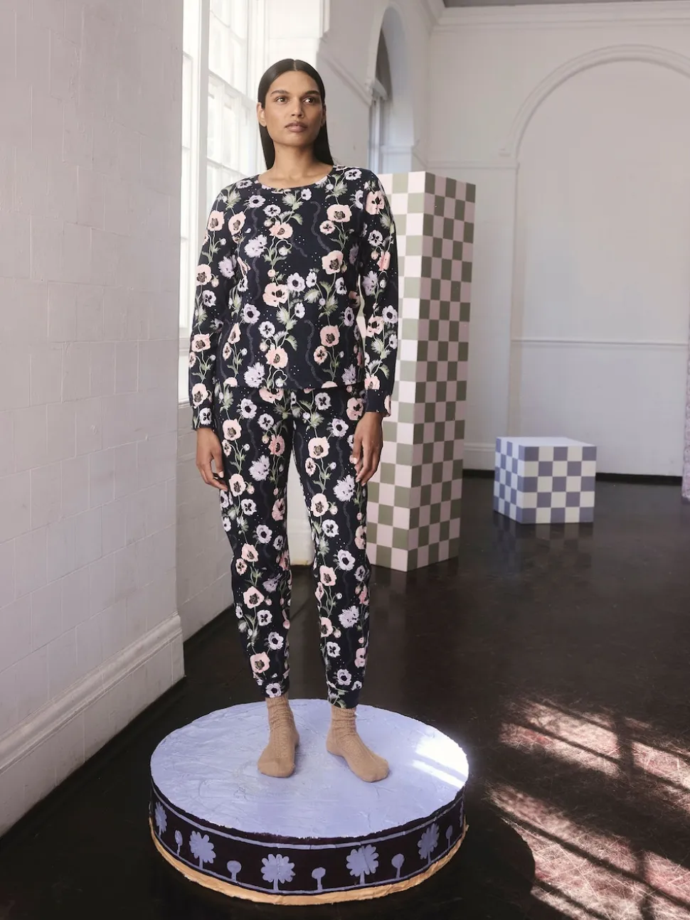 Cath Kidston Navy Peony Print Cotton Twosie Pyjamas
