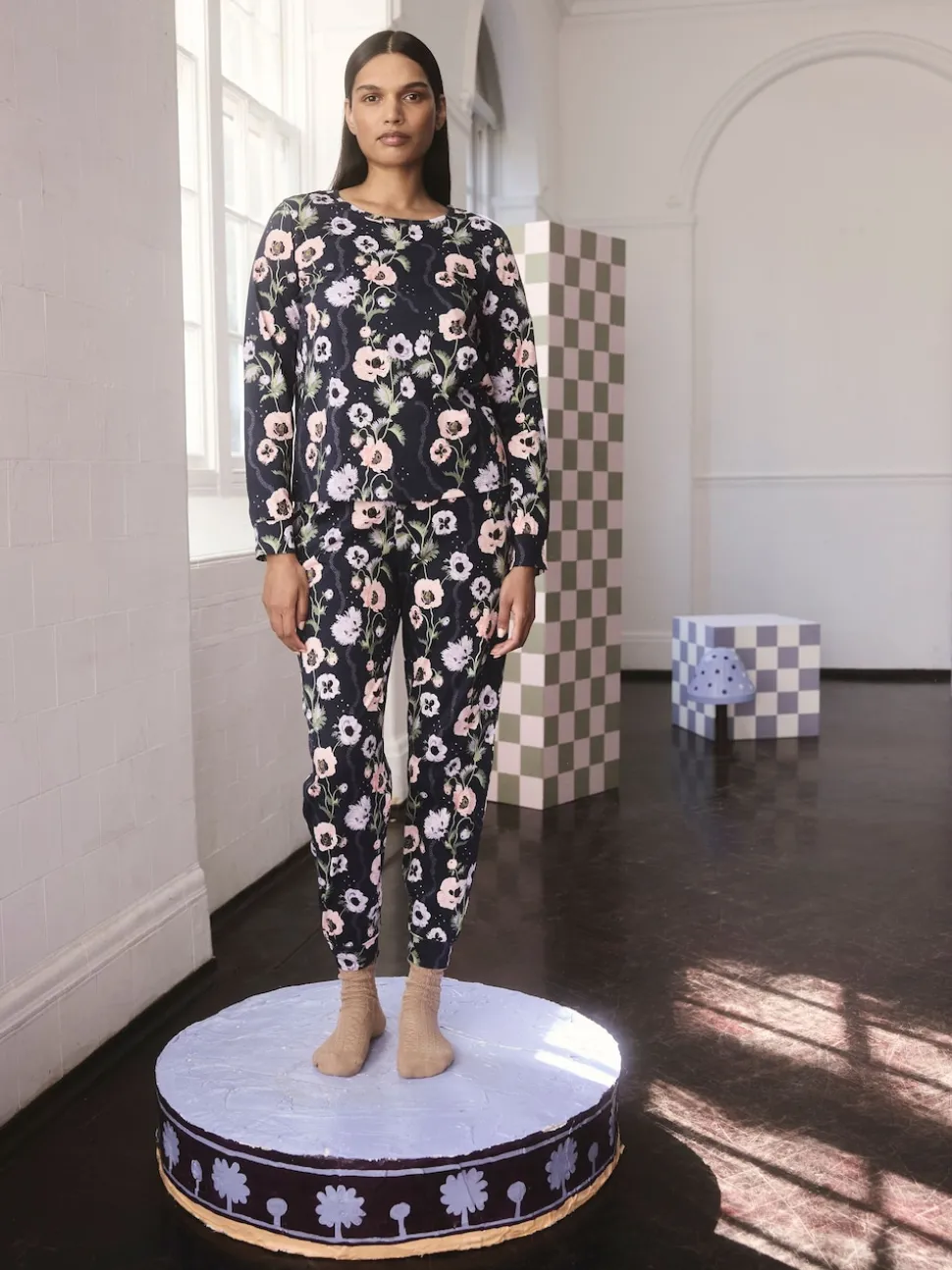Cath Kidston Navy Peony Print Cotton Twosie Pyjamas