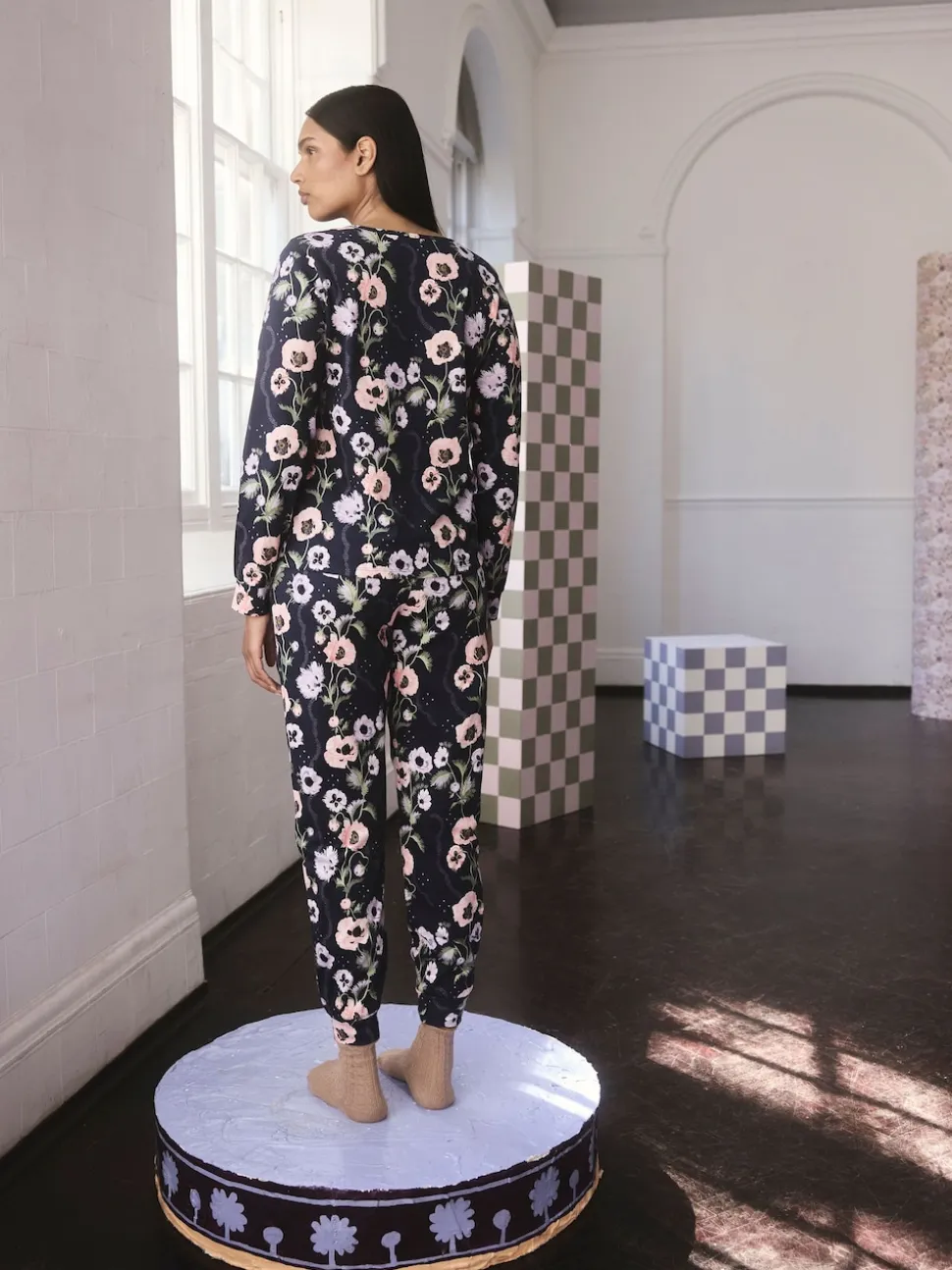Cath Kidston Navy Peony Print Cotton Twosie Pyjamas