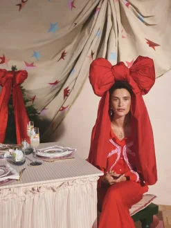 Cath Kidston Red Festive Bow Woven Viscose Pyjamas