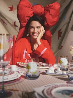 Cath Kidston Red Festive Bow Woven Viscose Pyjamas
