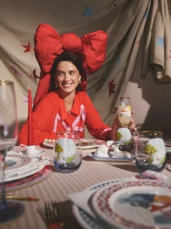Cath Kidston Red Festive Bow Woven Viscose Pyjamas
