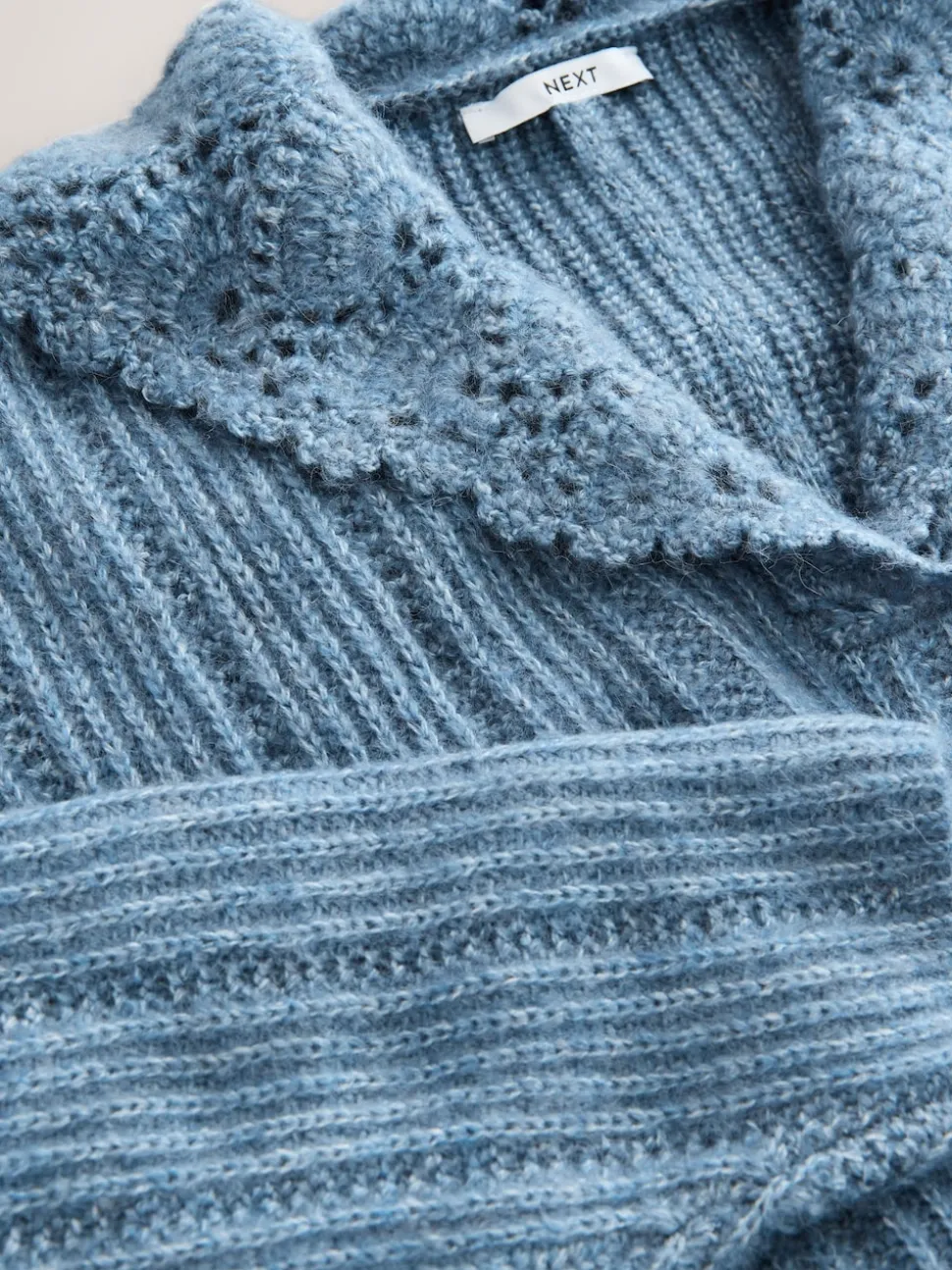 Chambray Blue Ribbed Knit Jumper With Crochet Sailor Collar