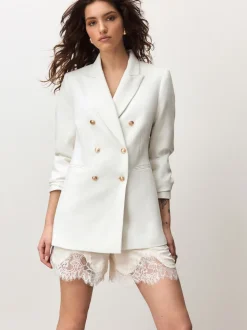 Champagne Gold Satin Shorts With Lace Trim