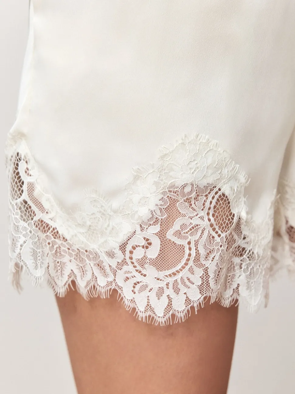 Champagne Gold Satin Shorts With Lace Trim