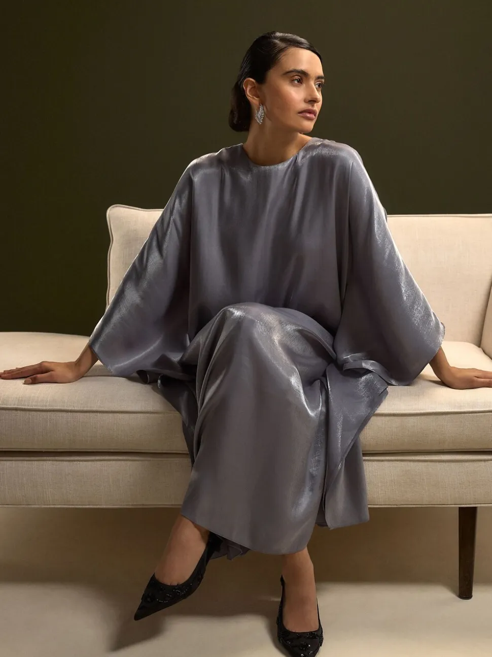 Charcoal Blue Kaftan Shimmer Maxi Dress